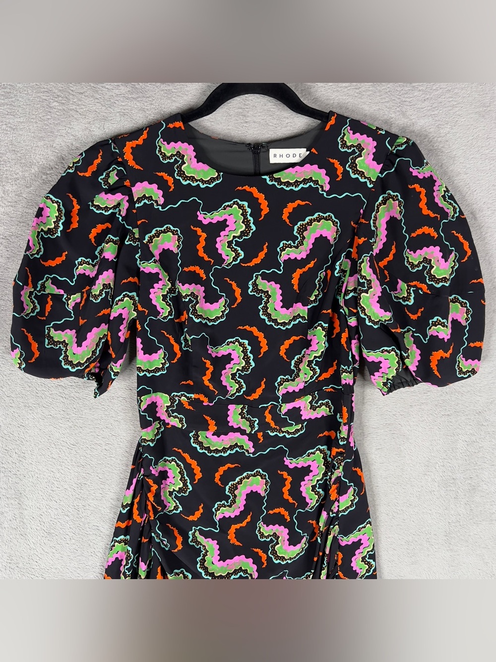 Rhode Pia Mini Dress Women's Size 2 Soundwave Print Billowy Ruched Asymmetric - Picture 4 of 15